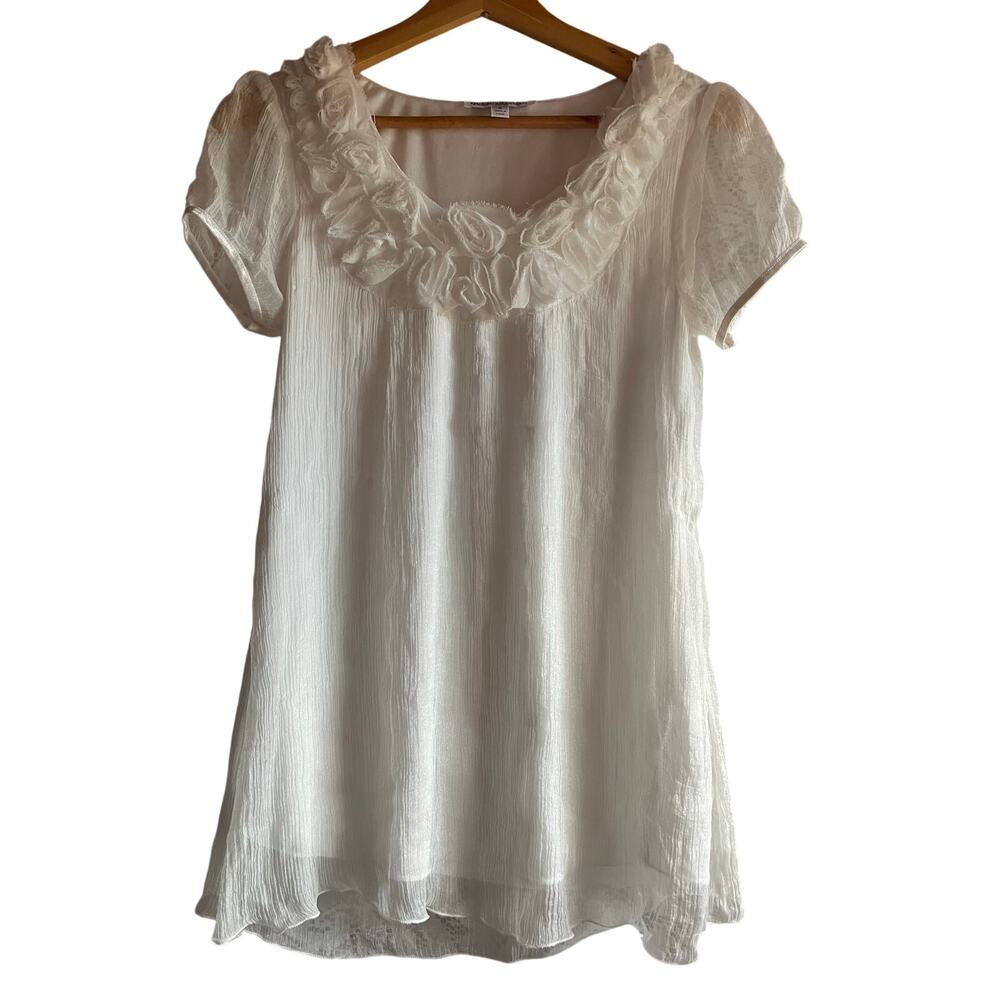 Cottagecore Feminine Floral Crinkle Top White Size 8 Medium